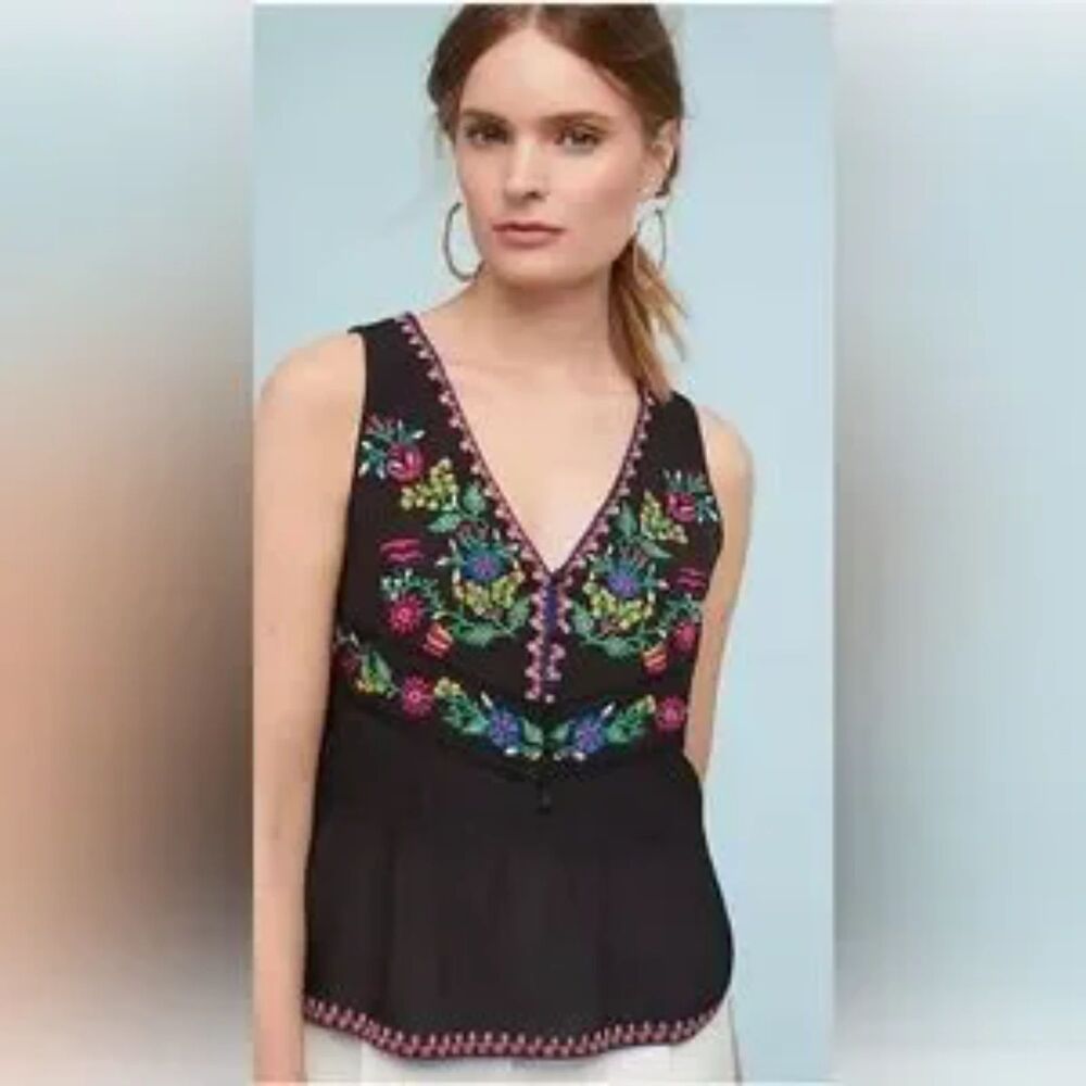 Maeve black embroidered tank top Size S